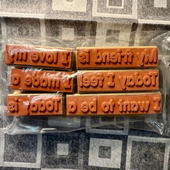 VTG Lakeshore 6 Rubber Stamps Teacher Tool Early Childhood Sentence Starters NOS - Picture 3 of 7